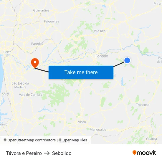 Távora e Pereiro to Sebolido map