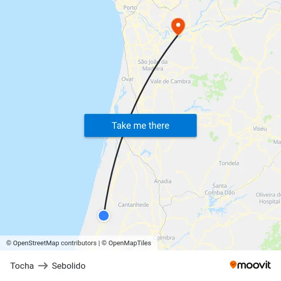 Tocha to Sebolido map