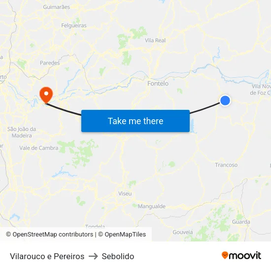 Vilarouco e Pereiros to Sebolido map