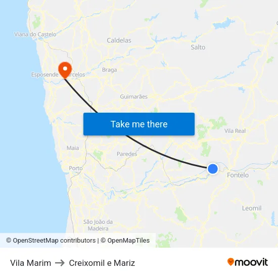 Vila Marim to Creixomil e Mariz map