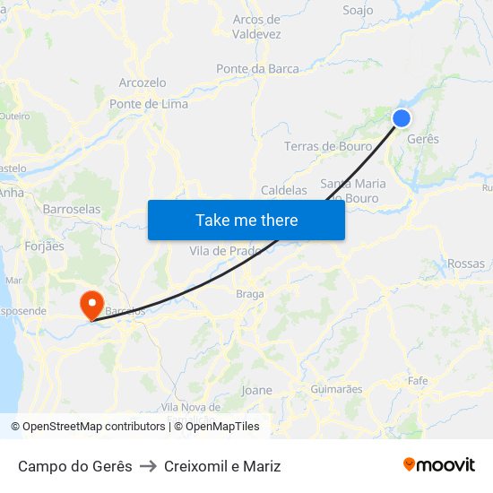 Campo do Gerês to Creixomil e Mariz map