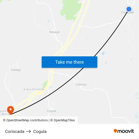 Coriscada to Cogula map