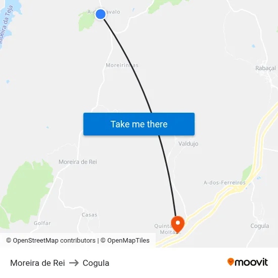 Moreira de Rei to Cogula map