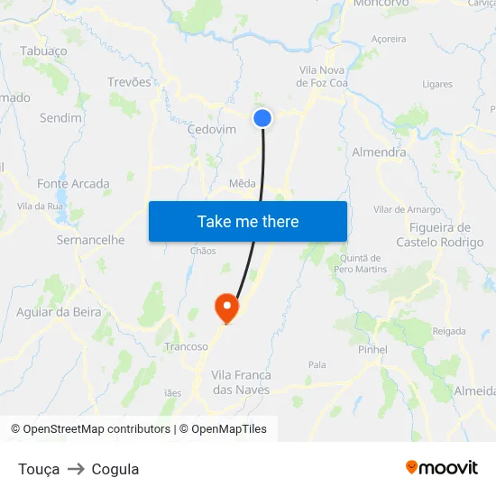 Touça to Cogula map