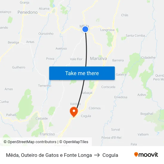 Mêda, Outeiro de Gatos e Fonte Longa to Cogula map