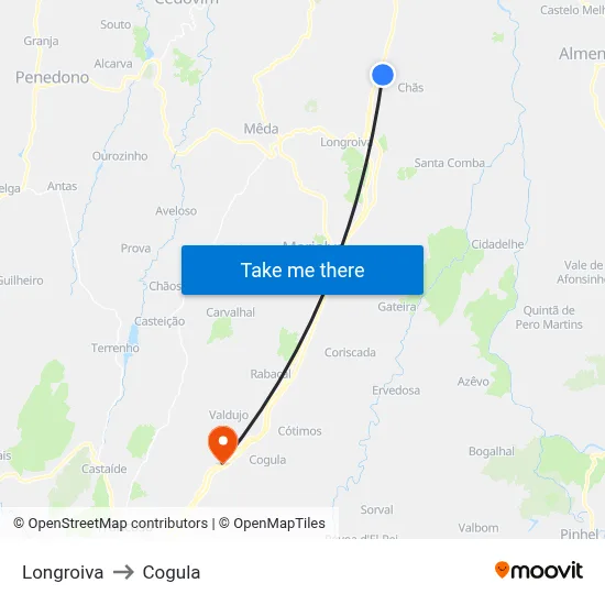 Longroiva to Cogula map