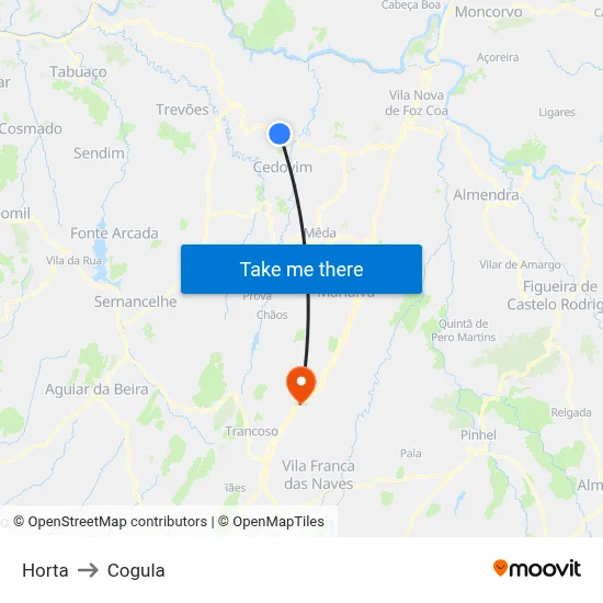 Horta to Cogula map