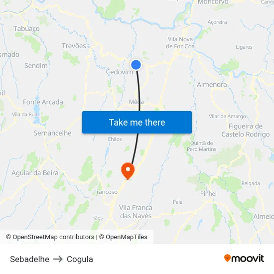 Sebadelhe to Cogula map