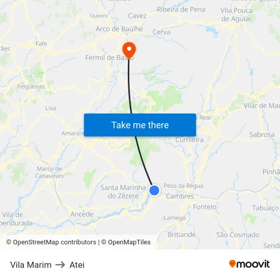Vila Marim to Atei map