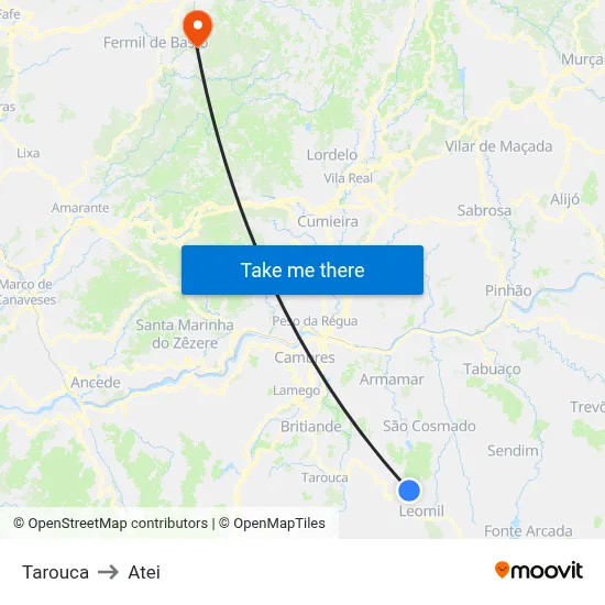 Tarouca to Atei map