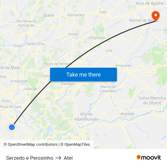 Serzedo e Perosinho to Atei map