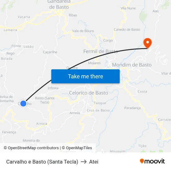 Carvalho e Basto (Santa Tecla) to Atei map