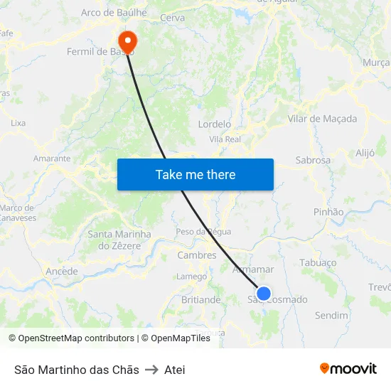 São Martinho das Chãs to Atei map