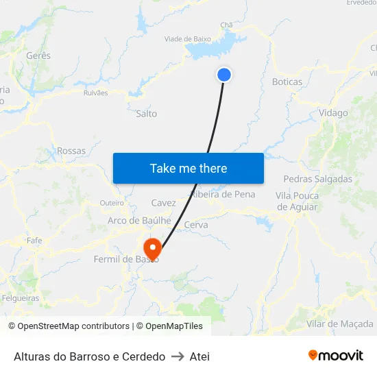 Alturas do Barroso e Cerdedo to Atei map
