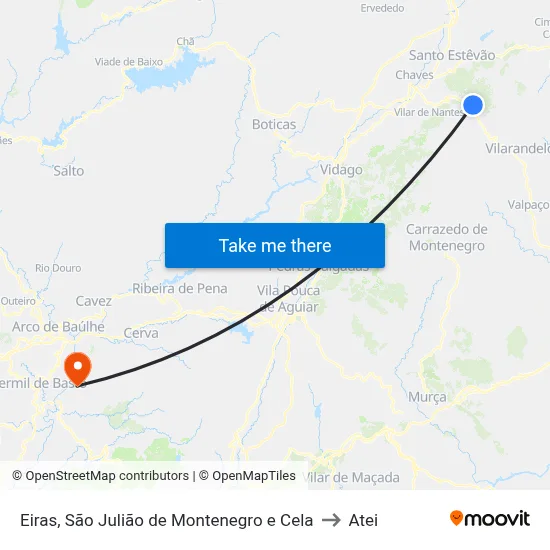 Eiras, São Julião de Montenegro e Cela to Atei map