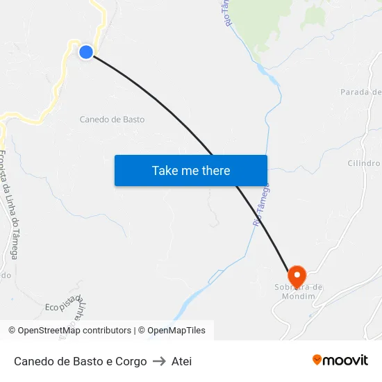 Canedo de Basto e Corgo to Atei map