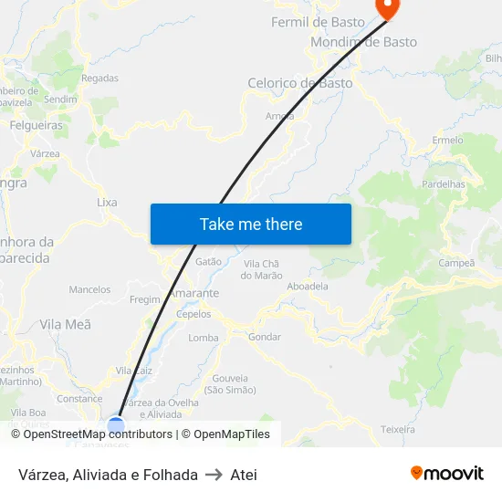 Várzea, Aliviada e Folhada to Atei map