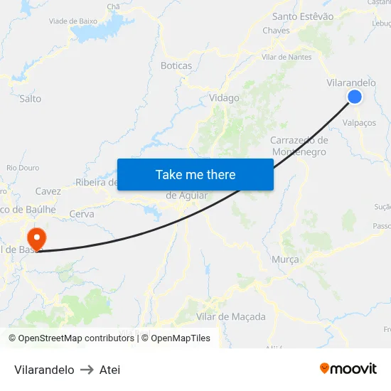 Vilarandelo to Atei map