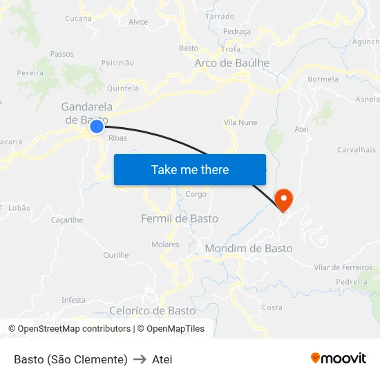 Basto (São Clemente) to Atei map