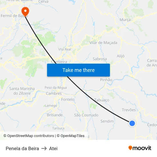 Penela da Beira to Atei map