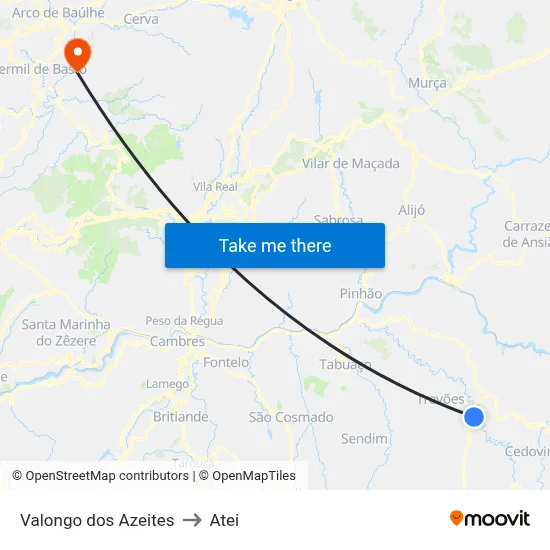 Valongo dos Azeites to Atei map