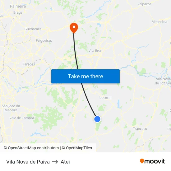 Vila Nova de Paiva to Atei map