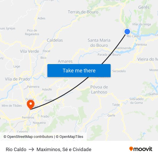 Rio Caldo to Maximinos, Sé e Cividade map