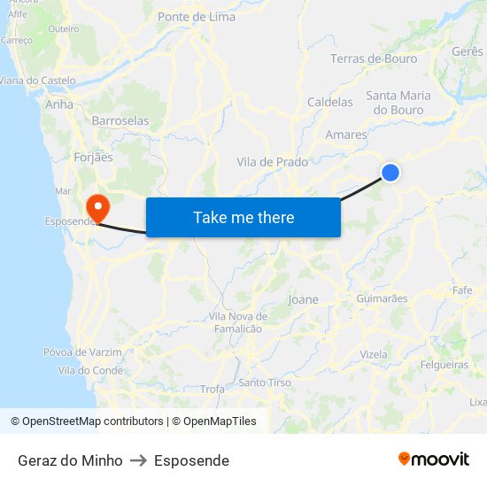 Geraz do Minho to Esposende map
