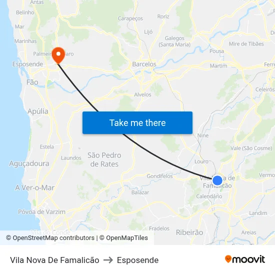 Vila Nova De Famalicão to Esposende map