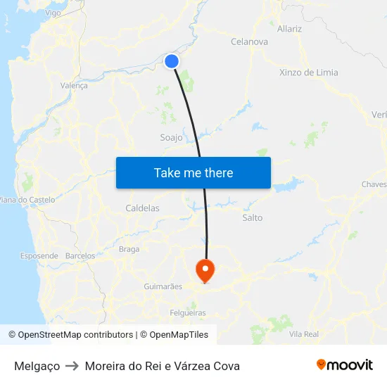 Melgaço to Moreira do Rei e Várzea Cova map