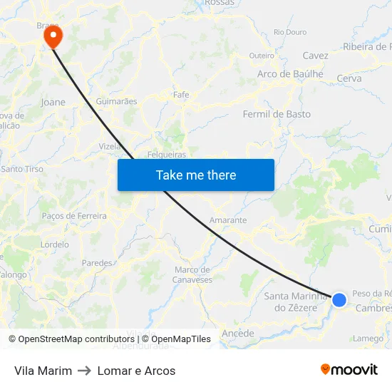 Vila Marim to Lomar e Arcos map