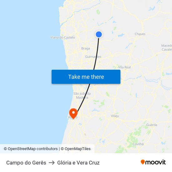 Campo do Gerês to Glória e Vera Cruz map