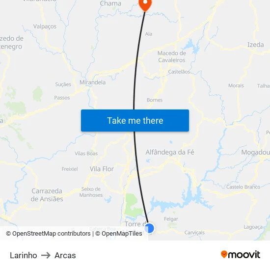 Larinho to Arcas map