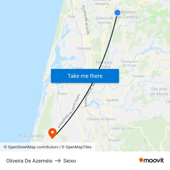 Oliveira De Azeméis to Seixo map