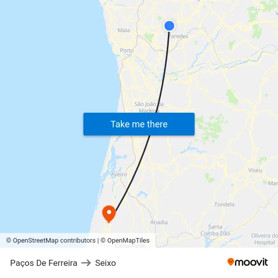 Paços De Ferreira to Seixo map
