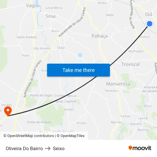 Oliveira Do Bairro to Seixo map