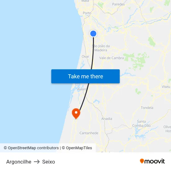 Argoncilhe to Seixo map