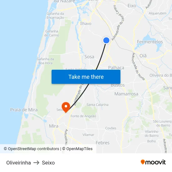Oliveirinha to Seixo map