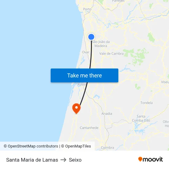 Santa Maria de Lamas to Seixo map