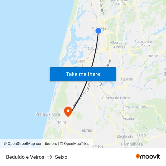 Beduído e Veiros to Seixo map