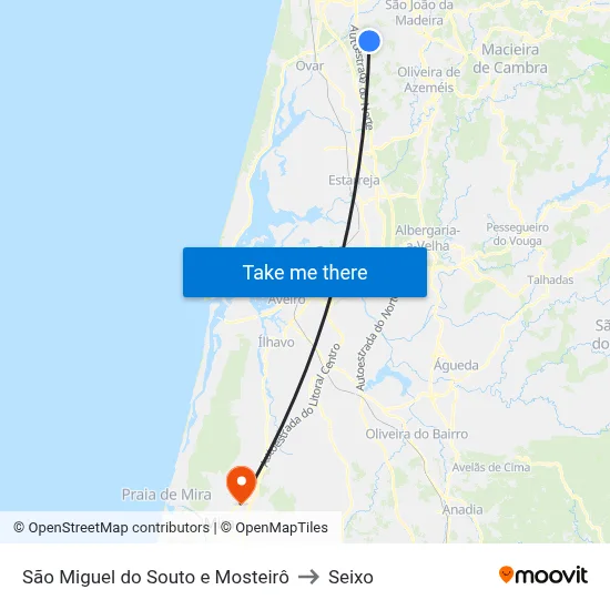 São Miguel do Souto e Mosteirô to Seixo map
