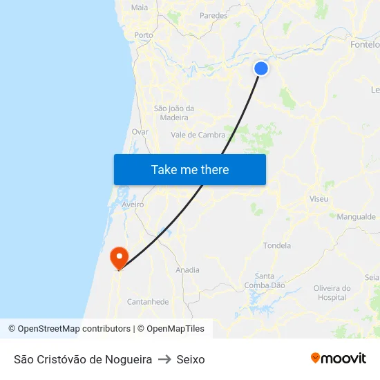 São Cristóvão de Nogueira to Seixo map