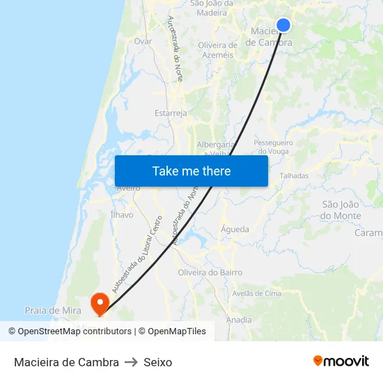 Macieira de Cambra to Seixo map