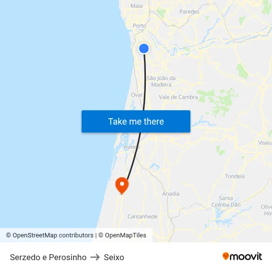 Serzedo e Perosinho to Seixo map