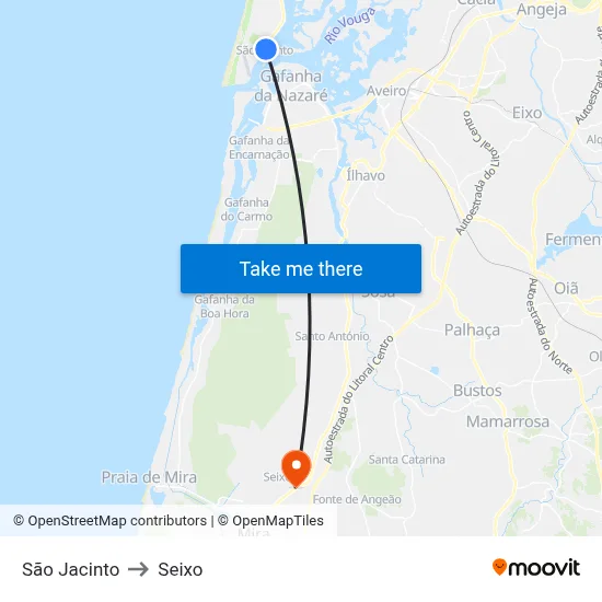 São Jacinto to Seixo map