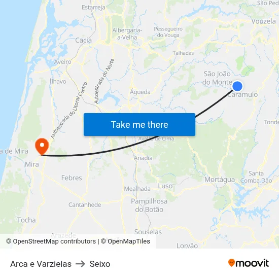Arca e Varzielas to Seixo map