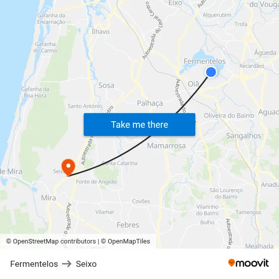 Fermentelos to Seixo map