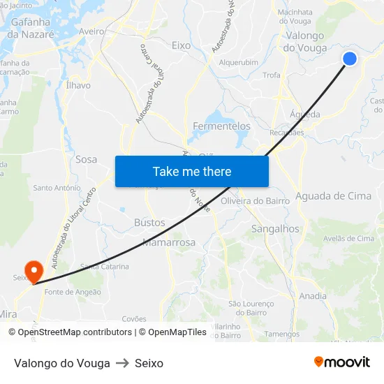 Valongo do Vouga to Seixo map