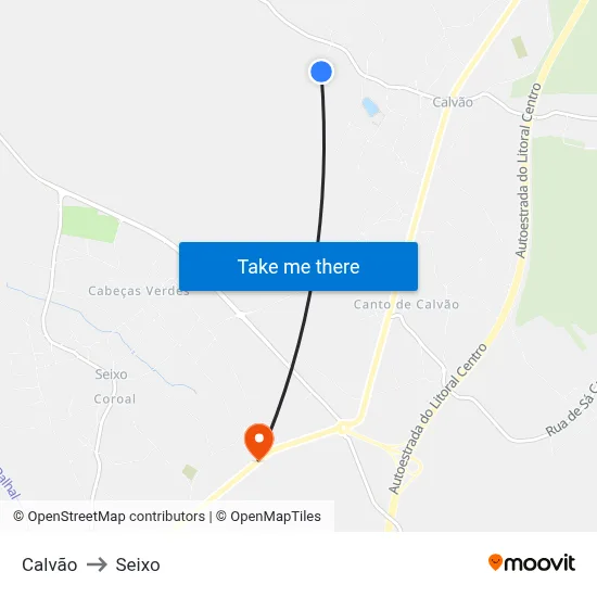 Calvão to Seixo map