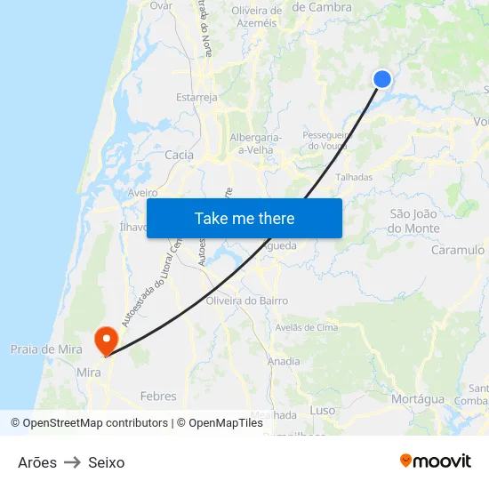 Arões to Seixo map